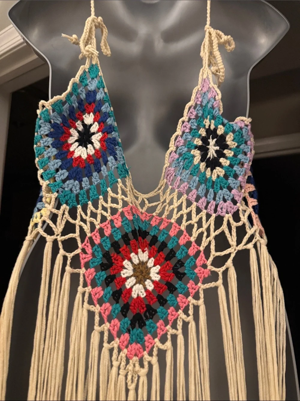 Bohemian Crochet Fringe Maxi Dress, Top or Cover Up